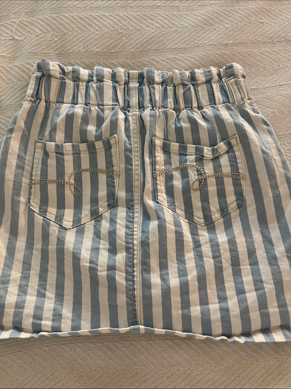 Justice Light Blue and White Striped Mini Skirt